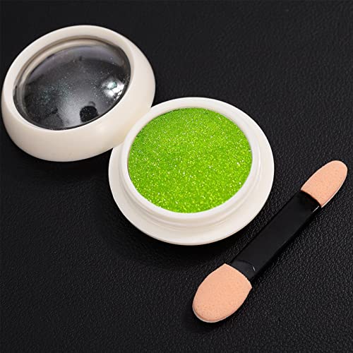 1 Jar Emerald Green Chrome Nail Powder Metallic Magic Mirror Effect Solid Manicure Glitter Pigment Dust for Gel Nails Polish Nail Art Decoration Design with Tool