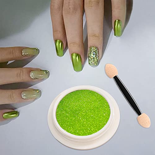 1 Jar Emerald Green Chrome Nail Powder Metallic Magic Mirror Effect Solid Manicure Glitter Pigment Dust for Gel Nails Polish Nail Art Decoration Design with Tool