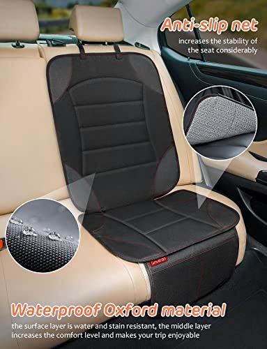 Sinvitron Car Seat Protector, 2Pack Seats Protector with Leather and Fabric Padding, Non-Slip Backing with Mesh Pockets, Waterproof seat Protectors for Vehicles Baby Pets