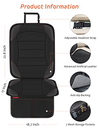 Sinvitron Car Seat Protector, 2Pack Seats Protector with Leather and Fabric Padding, Non-Slip Backing with Mesh Pockets, Waterproof seat Protectors for Vehicles Baby Pets