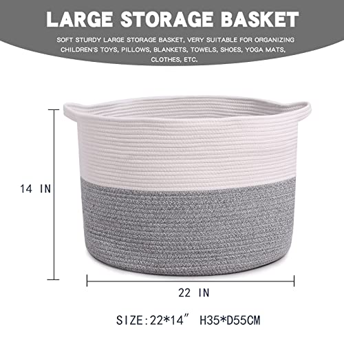 DECATHLON Extra Large Rope Storage Basket for Organizing Blanket Storage, Woven Baskets for Storage & Blanket Basket for Living Room, Boho Laundry Basket | Toy Basket for Blankets 22x14…