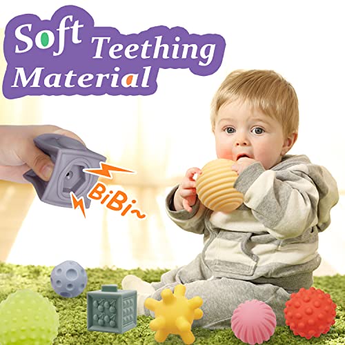 Montessori Toys for Babies,Soft Stacking Building Blocks Rings Balls Sets,3 in 1 Baby Toys Bundle,Sensory Toys for 6-12 Months, Soft Teething Toys for Babies,Baby Toys Shower Gifts for Boy Girl