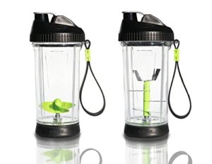 bevrev blender & mixer 2-pack: includes non-electric blender sports bottle with stainless steel blades for shakes/smoothies & non-electric mixer with the propeller blade for mixing protein powders.