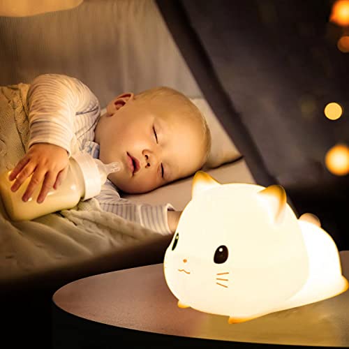 Aottop Cute Cat Lamp for Kids ,LED Christmas Kitty Night Light for Teen Girls Bedroom, Kawaii Room Decor, USB Rechargeable Baby Night lamp, Nursery Toddler Baby Night Light, Kawaii Birthday Gifts