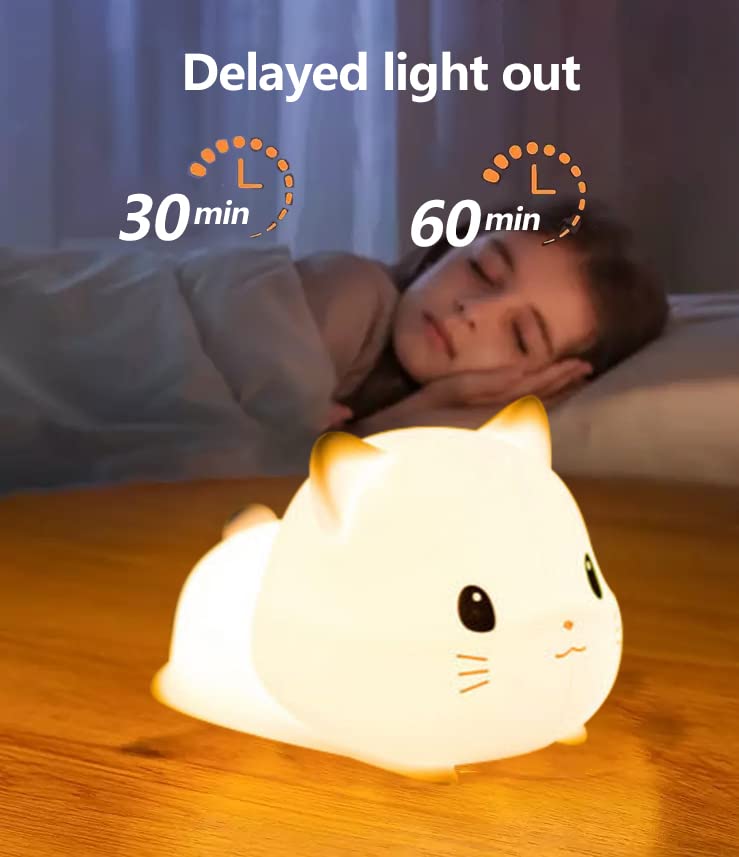 Aottop Cute Cat Lamp for Kids ,LED Christmas Kitty Night Light for Teen Girls Bedroom, Kawaii Room Decor, USB Rechargeable Baby Night lamp, Nursery Toddler Baby Night Light, Kawaii Birthday Gifts