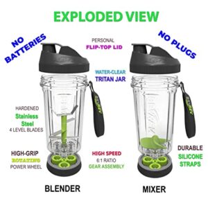 Bevrev Blender & Mixer 2-Pack: Includes Non-Electric Blender Sports Bottle with Stainless Steel Blades for Shakes/Smoothies & Non-Electric Mixer with The Propeller Blade for Mixing Protein Powders.