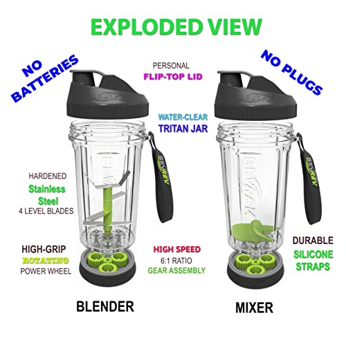 Bevrev Blender & Mixer 2-Pack: Includes Non-Electric Blender Sports Bottle with Stainless Steel Blades for Shakes/Smoothies & Non-Electric Mixer with The Propeller Blade for Mixing Protein Powders.