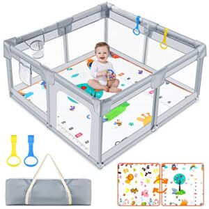 baby playpen with mat, 47x47 inch large play yard for babies and toddlers, bpa-free, non-toxic, sturdy safety playard fence with anti-slip base and gate, indoor & outdoor kids activity play center