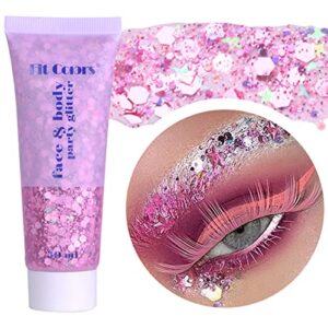paminify pink face glitter gel,singer concerts music festival rave accessories,mermaid body glitter gel,self-adhesive liquid sequins glitter face eye lip hair makeup,sparkling chunky for women,50ml