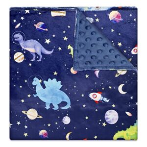 gfu baby blanket for boys girls, minky blanket with dotted backing for toddler, super soft newborn blanket shower gifts, 30 x 40 inch, blue space dinosaur…