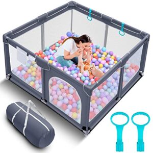 tmsene baby playpen, playard for babies and toddlers, sturdy safety baby fence with breathable mesh and zipper gates, indoor & outdoor play pens for kids activity center (grey)