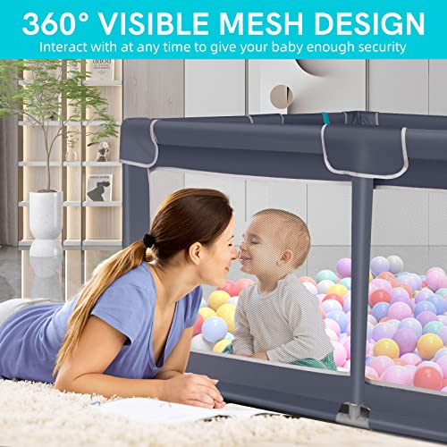 Tmsene Baby Playpen, Playard for Babies and Toddlers, Sturdy Safety Baby Fence with Breathable Mesh and Zipper Gates, Indoor & Outdoor Play Pens for Kids Activity Center (Grey)