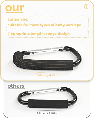 Stroller Hooks, 6.3" Large Stroller Clip, 2 Pack Stroller Hooks for Hanging Bags and Shopping, Stroller Accessories for Mommy, Large Carabiner