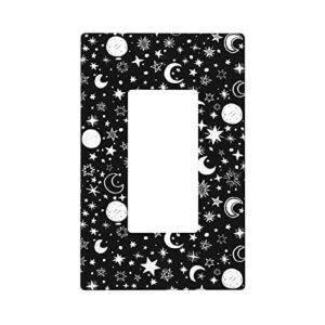 Star Moon Decorative Light Switch Cover 1 Gang Wall Plate Singe Rocker Black Switch Plate Kids Room Bedroom Accessories Decor