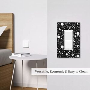 Star Moon Decorative Light Switch Cover 1 Gang Wall Plate Singe Rocker Black Switch Plate Kids Room Bedroom Accessories Decor