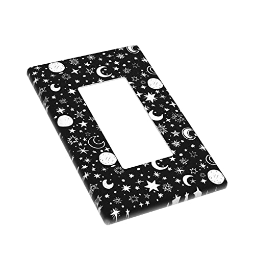 Star Moon Decorative Light Switch Cover 1 Gang Wall Plate Singe Rocker Black Switch Plate Kids Room Bedroom Accessories Decor