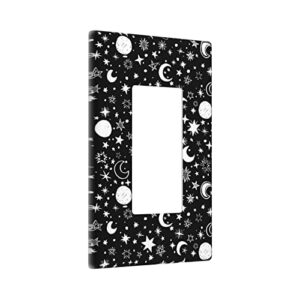 Star Moon Decorative Light Switch Cover 1 Gang Wall Plate Singe Rocker Black Switch Plate Kids Room Bedroom Accessories Decor