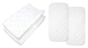 american baby company changing table cover set, 100% cotton fitted changing table pad cover sheet (2 pack) and waterproof changing table pad liners (2 pack), for boys and girls