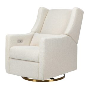 kiwi electronic recliner and swivel glider in boucle with usb port ivory boucle with gold base