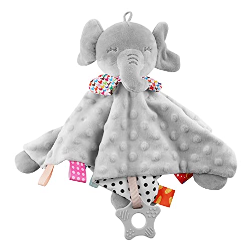 Baby Comforter Blanket,Elephant Blanket,Sweet Loveys for Babies, Cuddle Blanket,Baby Cuddly Toy with Crinkle Foil and Bell,Soft Comforter for Newborn,Baby boy & Girl Gift (Elephant)