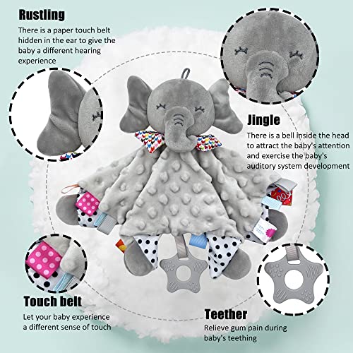 Baby Comforter Blanket,Elephant Blanket,Sweet Loveys for Babies, Cuddle Blanket,Baby Cuddly Toy with Crinkle Foil and Bell,Soft Comforter for Newborn,Baby boy & Girl Gift (Elephant)