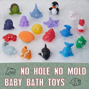 Mold Free Bath Toys 18 Pcs for Toddlers/ Infants 6 - 12- 18 Months, No Hole No Mold Bathtub Toys, 1 2 3 4 Years Old Kids (18 Pcs Ocean Animals with Mesh Bag)