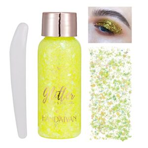 Fluorescent Yellow Body Glitter for Women, Mermaid Sequins Chunky Glitter Gel Face Glitter Makeup for Body, Hair, Nail, Waterproof Party Glitter for Festival Stage, Festival Accessories (#05 Yellow)