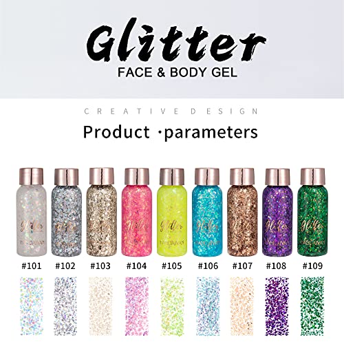 Fluorescent Yellow Body Glitter for Women, Mermaid Sequins Chunky Glitter Gel Face Glitter Makeup for Body, Hair, Nail, Waterproof Party Glitter for Festival Stage, Festival Accessories (#05 Yellow)