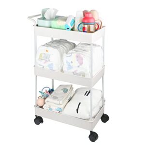 Volnamal Baby Diaper Caddy, Plastic Movable Diaper Cart Newborn Nursery Essentials Baby Diapers Organizer for Changing Table & Crib, Easy to Assemble, Beige