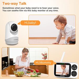 VTimes Video Baby Monitor with Camera and Audio, 3.2" IPS Screen, Baby Monitor Camera No WiFi Night Vision VOX Mode Pan-Tilt-Zoom Temperature Display 2 Way Audio Lullabies and 1000ft Range