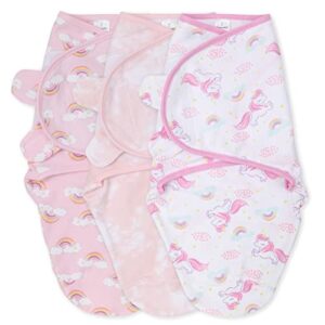 the peanutshell swaddle set for baby girls - rainbow and unicorn - 3 pack (s/m - 0-3 months)