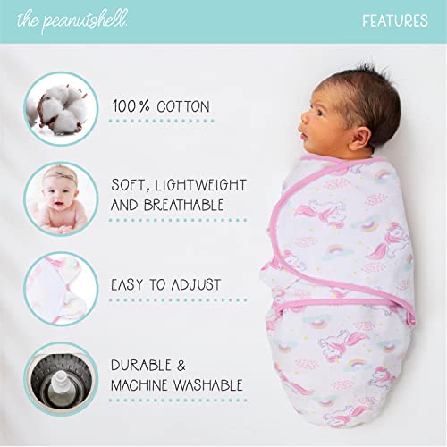 The Peanutshell Swaddle Set for Baby Girls - Rainbow and Unicorn - 3 Pack (S/M - 0-3 Months)