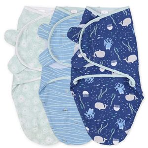 the peanutshell baby swaddle set for boys or girls - unisex 3 pack - nautical theme (small/medium - 0-3 months)
