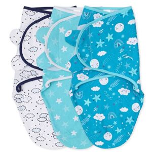 the peanutshell baby swaddle set for boys or girls - unisex 3 pack - cloud & stars (small/medium | 0-3 months)