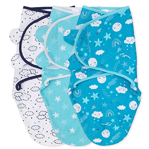 The Peanutshell Baby Swaddle Set for Boys or Girls - Unisex 3 Pack - Cloud & Stars (Small/Medium | 0-3 Months)