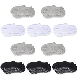 cozyoffi 10 pairs toddler socks boys girls no show socks non slip grip cotton low cut socks(1-3t, c01-black/white/gray)