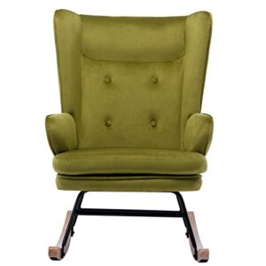 ZHENGHAO Velvet Rocking Chair, Upholstered Glider Nursery Rocker Chair with High Back, Mid Century Modern Lounge Arm Chair Comfy Side Chair for Living Room/Bedroom, Green