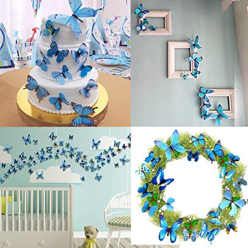 Ewong Butterfly Wall Decals 24PCS Room Decor Wall Art 3D Butterflies Mural Sticker Home Decoration Kid Girl Bedroom Bathroom Nursery Classroom Office Party Removable Decorative (Blue)