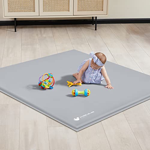 ANGELBLISS Baby Playpen Mat, 50"x 50"x 1.18" Self-Inflating Play Mat for Babies and Toddlers, Roll Up & Waterproof Foam Crawling Mat for Floor, Portable Playmat for Babies with Travel Bag