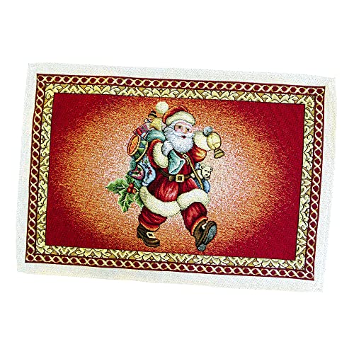 Christmas Placemats with Santa Set of 2 Red Fabric Holiday Glitter with gold Lurex (set of 2) Size:13in X 19in (34cm X 49cm)