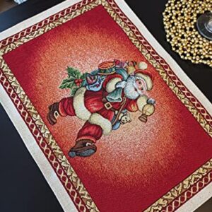 Christmas Placemats with Santa Set of 2 Red Fabric Holiday Glitter with gold Lurex (set of 2) Size:13in X 19in (34cm X 49cm)