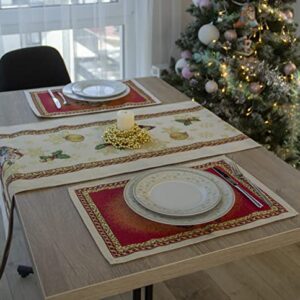 Christmas Placemats with Santa Set of 2 Red Fabric Holiday Glitter with gold Lurex (set of 2) Size:13in X 19in (34cm X 49cm)