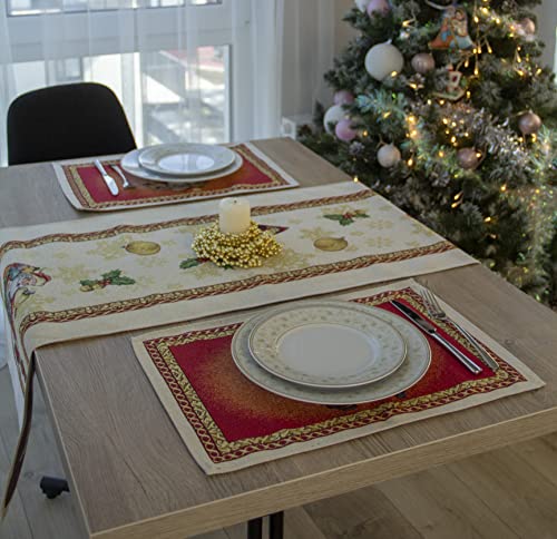 Christmas Placemats with Santa Set of 2 Red Fabric Holiday Glitter with gold Lurex (set of 2) Size:13in X 19in (34cm X 49cm)