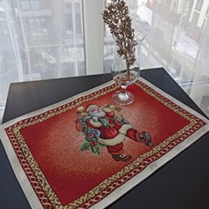 Christmas Placemats with Santa Set of 2 Red Fabric Holiday Glitter with gold Lurex (set of 2) Size:13in X 19in (34cm X 49cm)