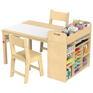 gdlf kids art table and chairs set craft table with large storage desk and portable art supply organizer for children ages 8-12, 47" l x 30" w