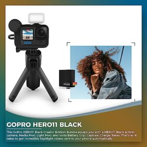 GoPro HERO11 Black Creator Edition - Includes Volta (Battery Grip, Tripod, Remote), Media Mod, Light Mod, Enduro Battery - Waterproof Action Camera + 64GB Extreme Pro Card and 2 Extra Batteries