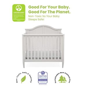 Delta Children Parker Mini Convertible Baby Crib with Mattress and 2 Sheets - Greenguard Gold Certified, Bianca White