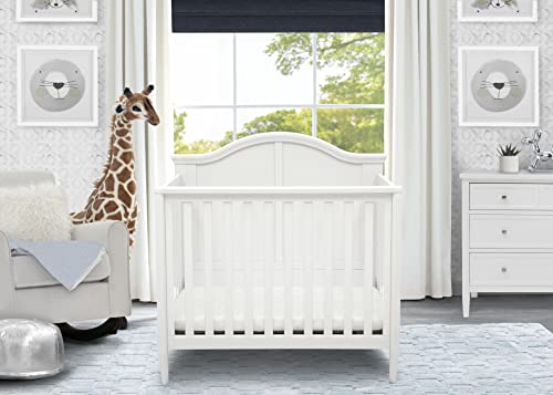 Delta Children Parker Mini Convertible Baby Crib with Mattress and 2 Sheets - Greenguard Gold Certified, Bianca White