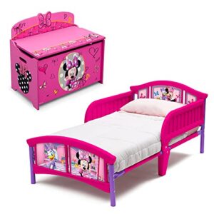 minnie mouse 2-piece toddler bedroom set by delta children - includes toddler bed and deluxe toy box, pink