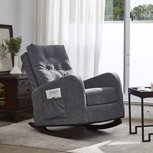 Ucloveria Rocking Chair Mid-Century Modern Nursery Rocking Armchair Upholstered Tall Back Accent Glider Rocker for Living Room Grey